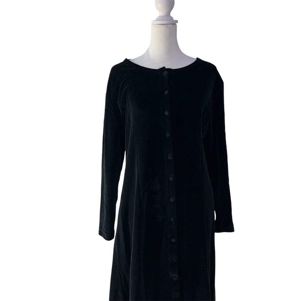 Erika & Co Vintage Black Velour‎ Maxi Long Dress Long Sleeve Size XL Button Down